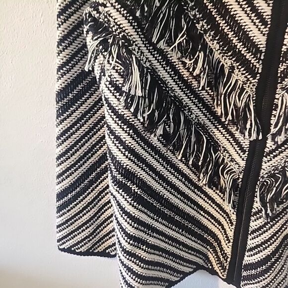 Nine west black white extra small fringe western jacket zip up - Picture 2 of 4